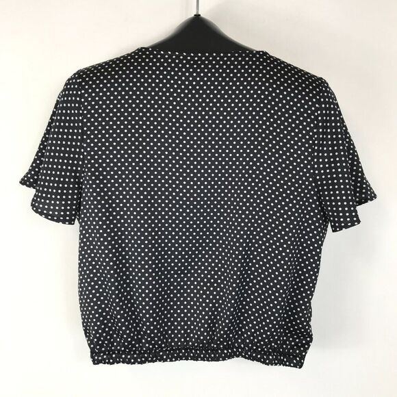 Urban Outfitters Polka Dot Faux Wrap Blouse Women's Medium Cropped Surplice - Picture 6 of 11